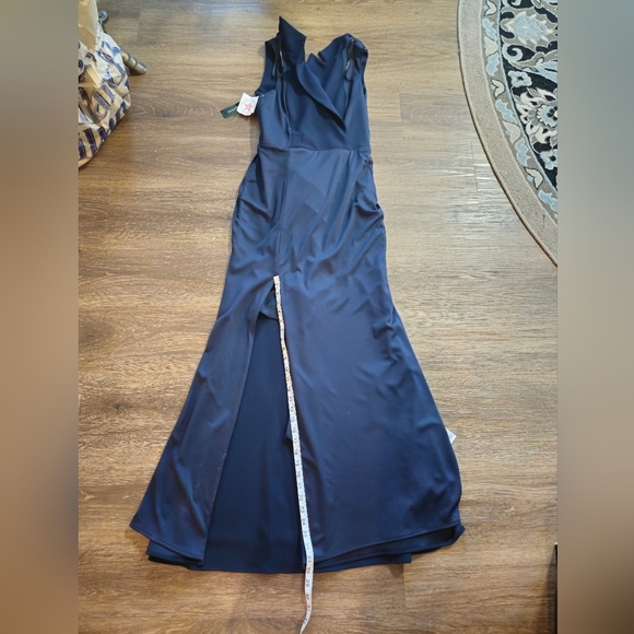 BETSY & ADAM Ruffled Tuxedo Navy Maxi Dress Sleevless Side Slit NWT sz 8 - Picture 12 of 14